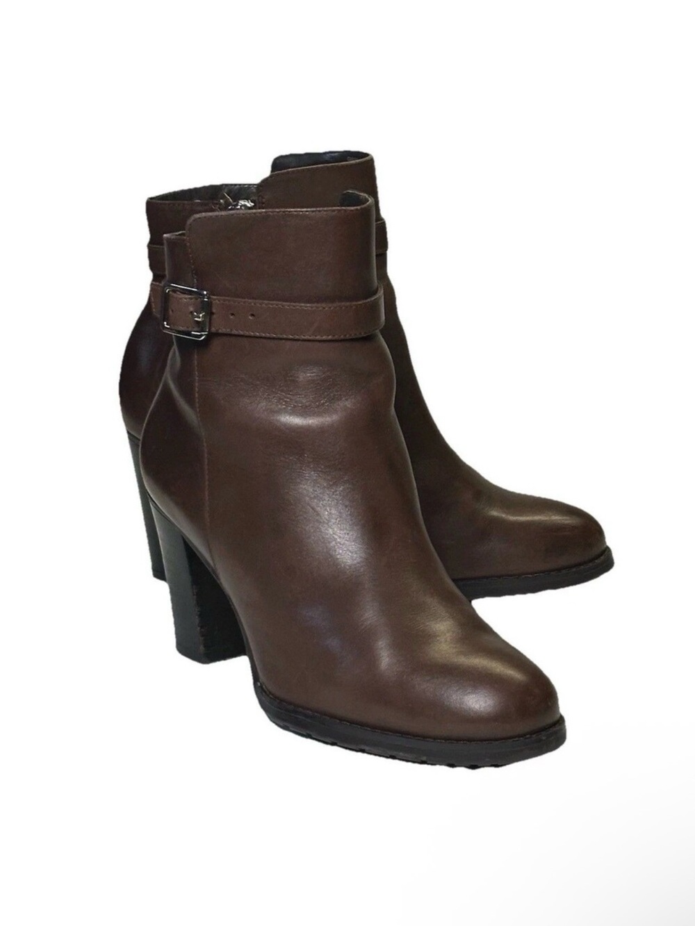 Ralph Lauren Ankle Zip Boots Carole Brown Leather Size 5.5 B Chunky Heel